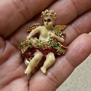 Signed Christopher Radko Gold and Red Angel Brooch